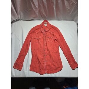 Ariat Womens Coral Red Floral Embroidered Western Pearl Snap Shirt Small Fitted